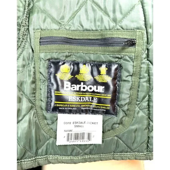 Barbour Eskdale Quilted Snap Jacket Mens Size S Green Corduroy Collar